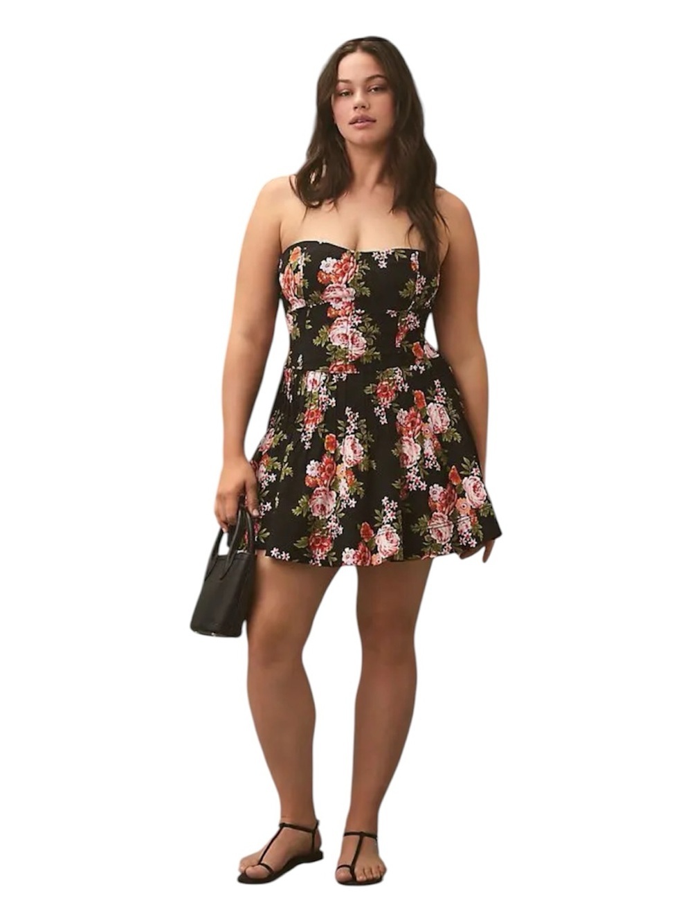 NWT Anthropologie Maeve Strapless Floral Mini Dress 14P Black Pink